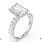 Hidden Halo Emerald-Cut Diamond Side Stones Engagement Ring